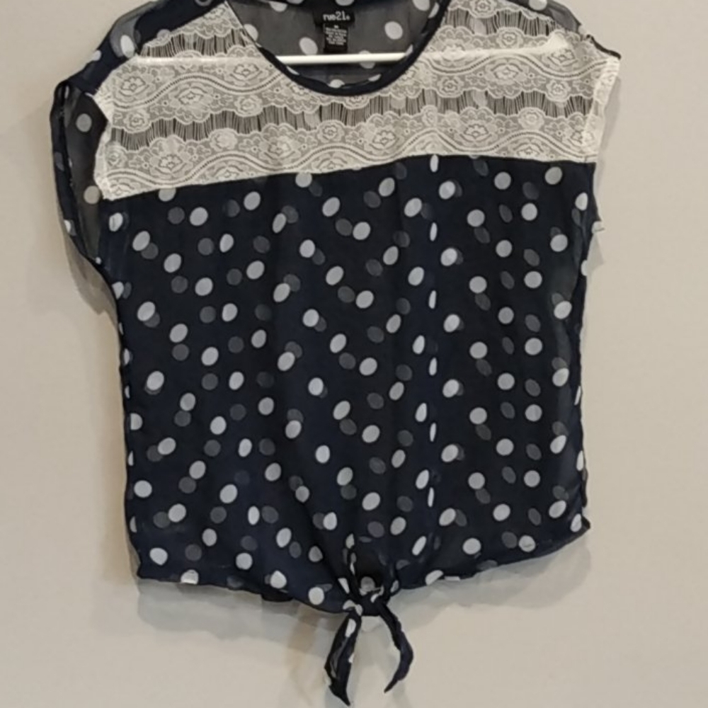 Navy Polkadot Sheer  Blouse by Rue21